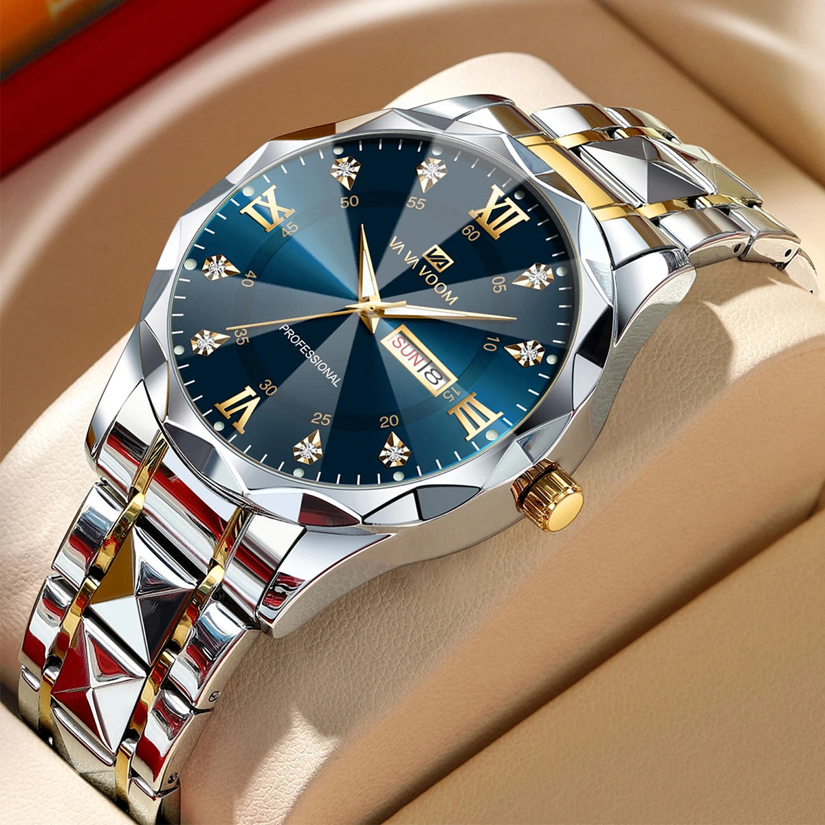 Relógio Masculino Luxo Aço Inoxidável 41mm - Azul/Dourado