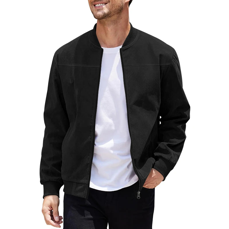 Jaqueta Masculina Casual de Camurça com Zíper