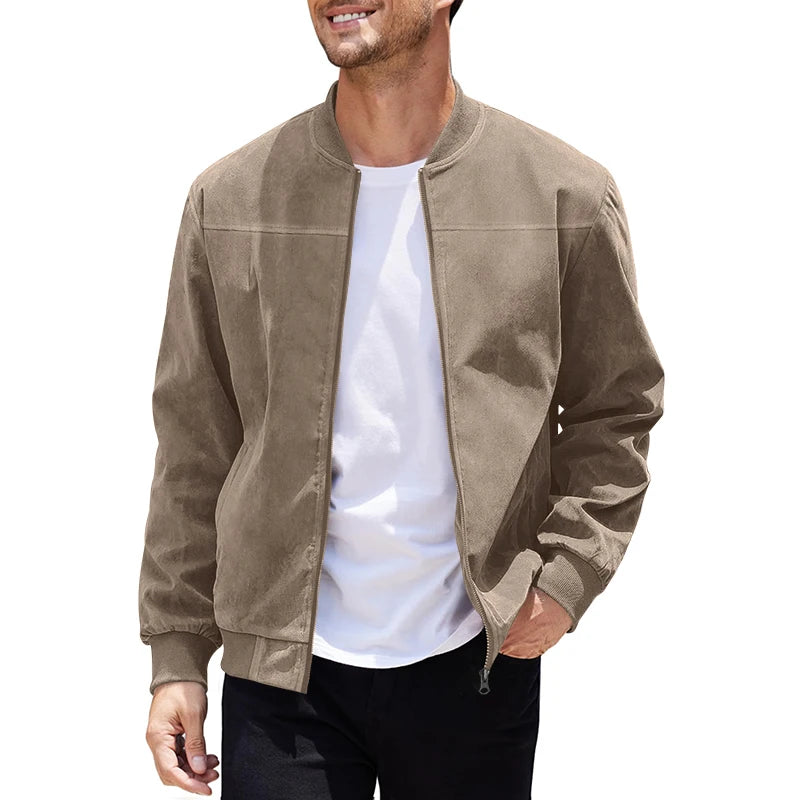 Jaqueta Masculina Casual de Camurça com Zíper