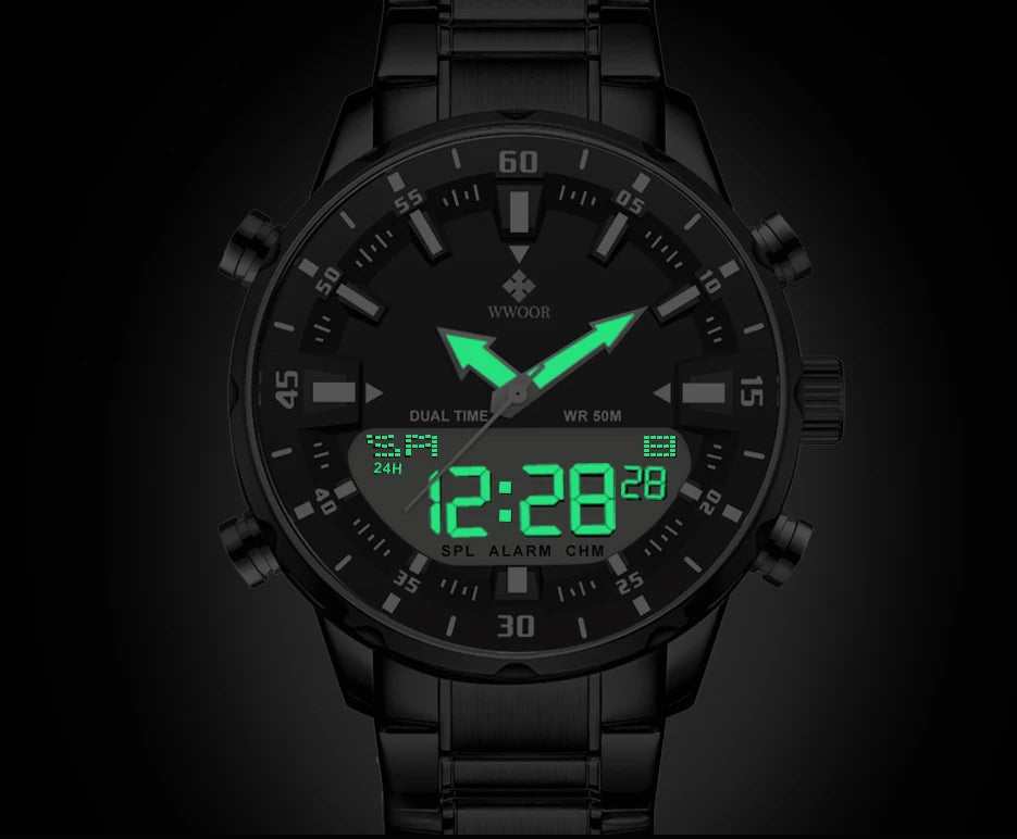 Relógio Masculino WWOOR Luxo Digital Militar à Prova D'Água
