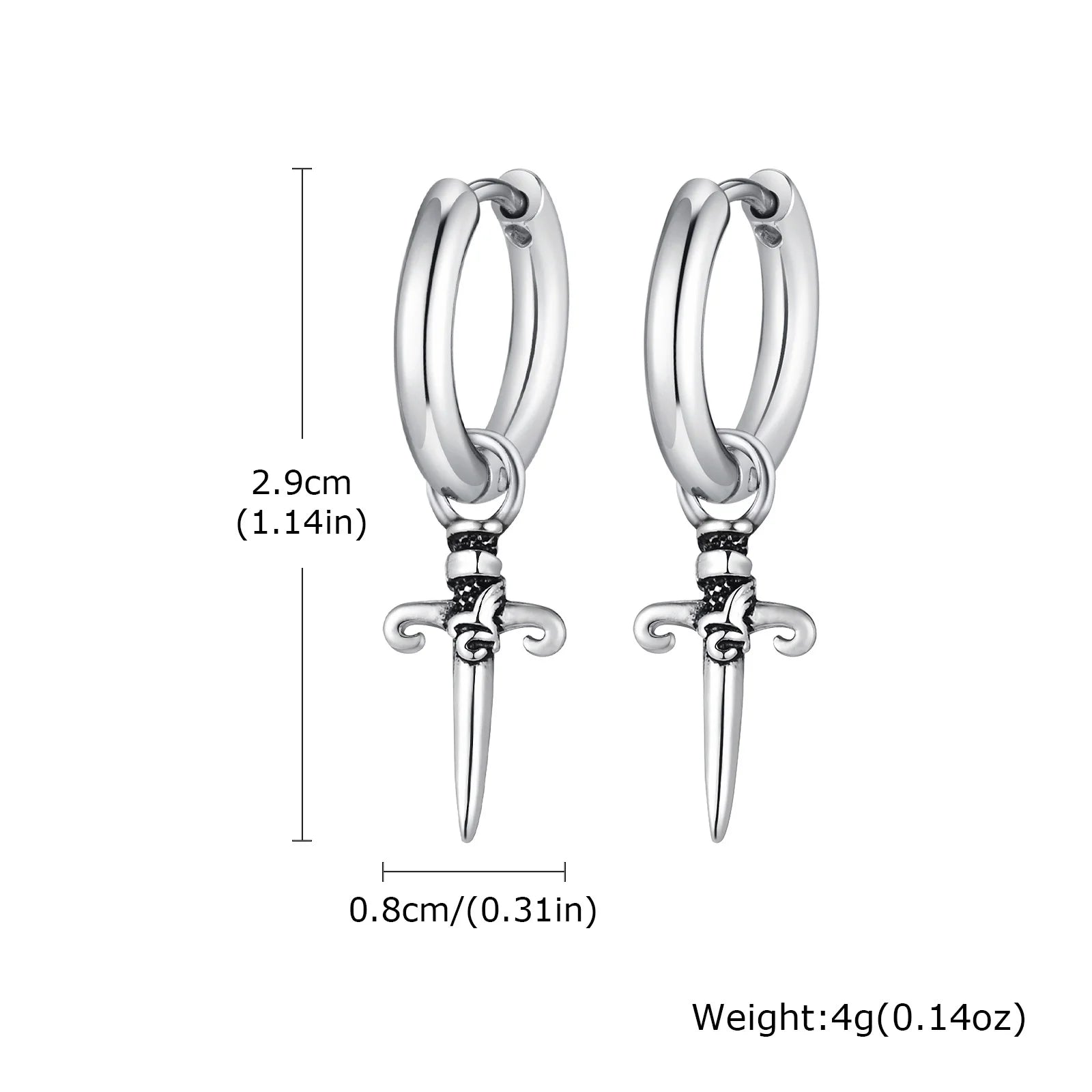 Brincos de Argola Espada Gótica em Aço Inoxidável