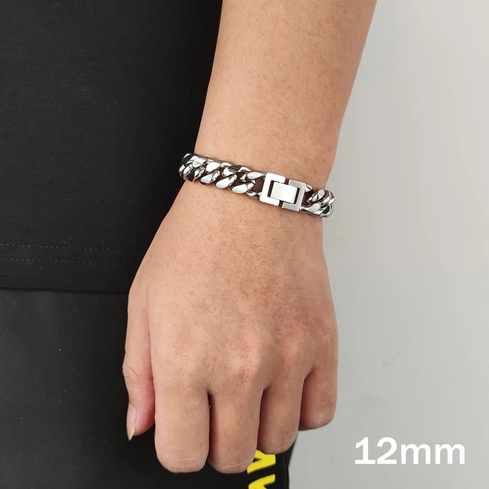 Pulseira Masculina Cubana Aço Inoxidável Hip Hop