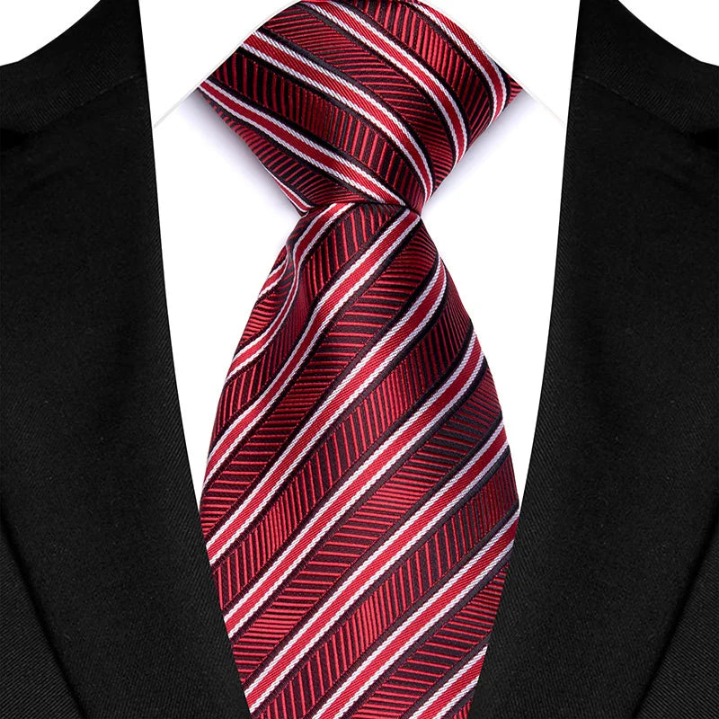 Gravata masculina luxuosa de 8cm, cor vermelha, listras sólidas, paisley, para homens, noivo, jacquard, tecido, gravata de pescoço para negócios, festa de casamento