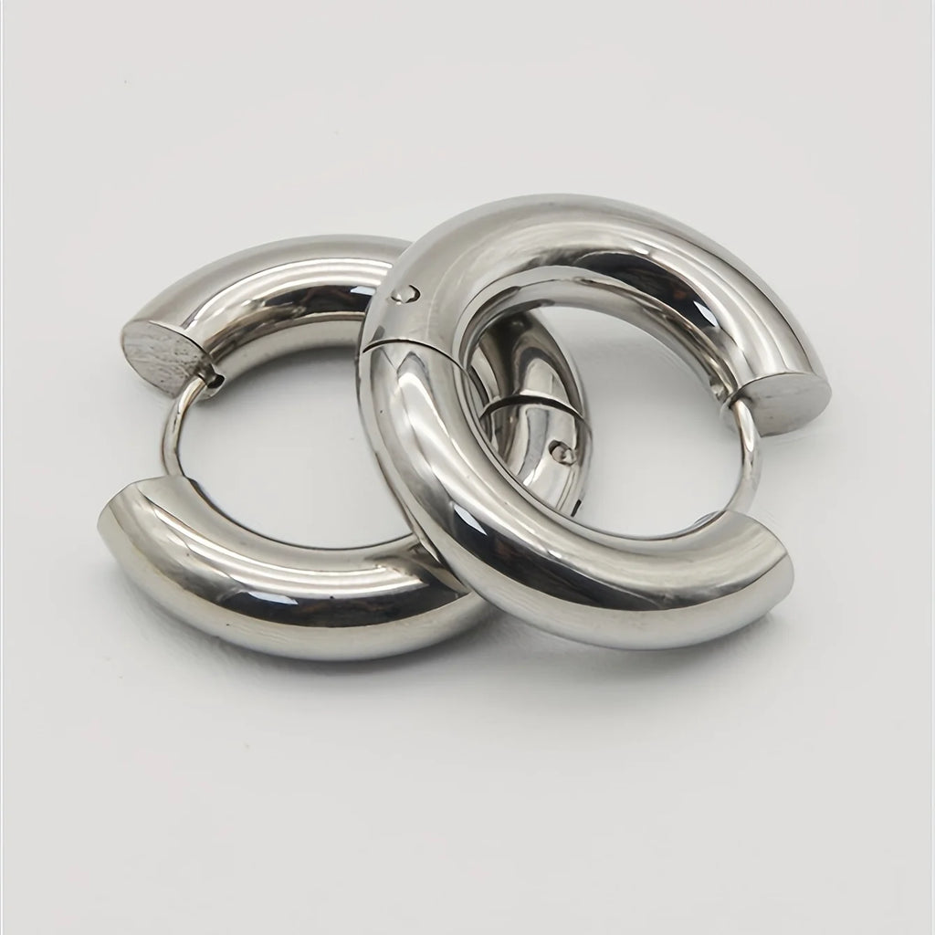 Brincos de argola de aço inoxidável para homens e mulheres, brinco redondo, jóias hipérbole, preto, prata, cor dourada, tom, tamanho grande, 10-20mm, 1 par