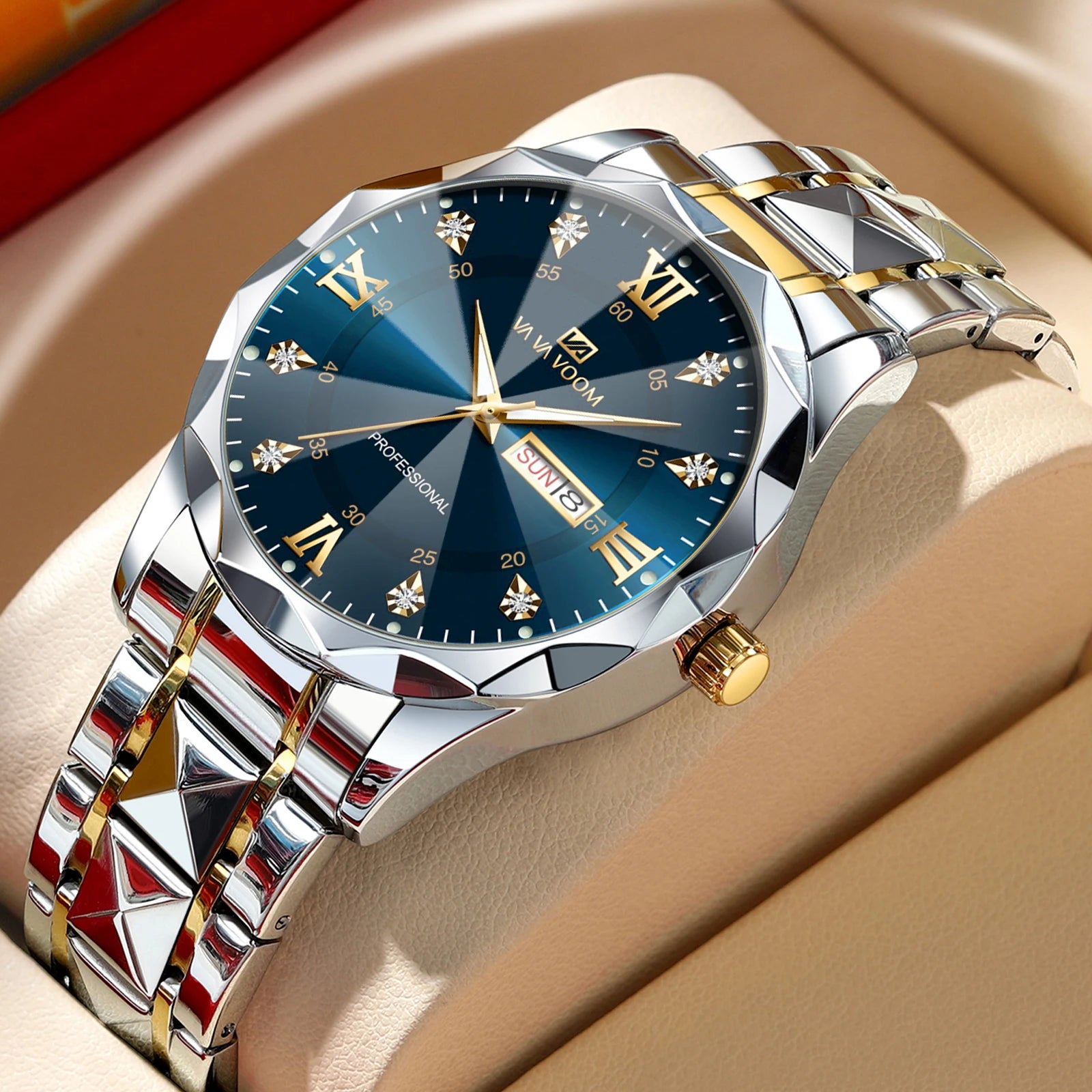 Relógio Masculino Luxo Aço Inoxidável 41mm - Azul/Dourado