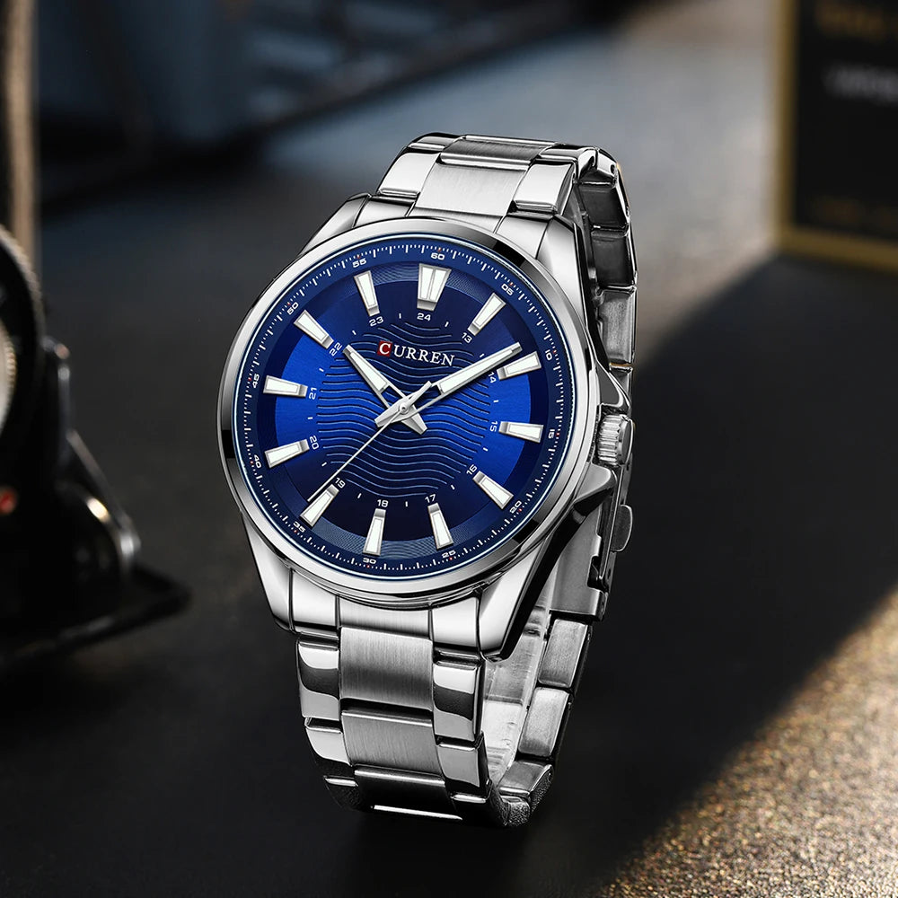 Relogio  masculino Clássico de Pulso Quartzo Aço Inoxidável Azul- Melanio
