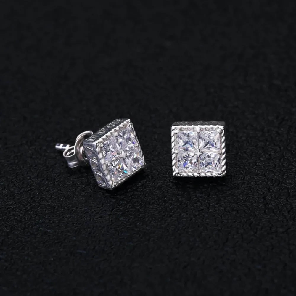 Hip hop quadrado strass brincos para homens mulheres geométrica luxo brilhante micropavé zircão cor do falso pedra orelha studs jóias