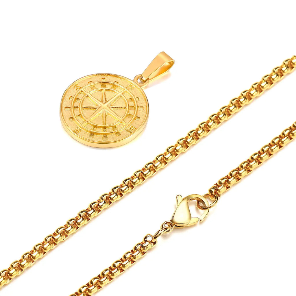 Colar Bússola Viking,Corrente de Ouro Masculina-Loja Melanio