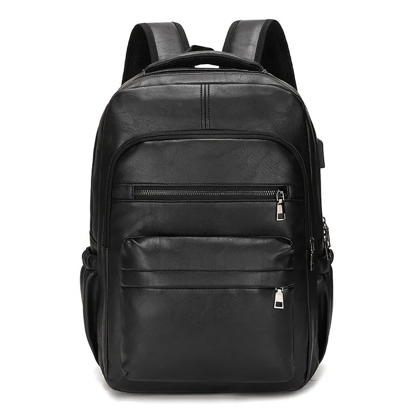 Mochila Masculina de Couro PU com Carregamento USB