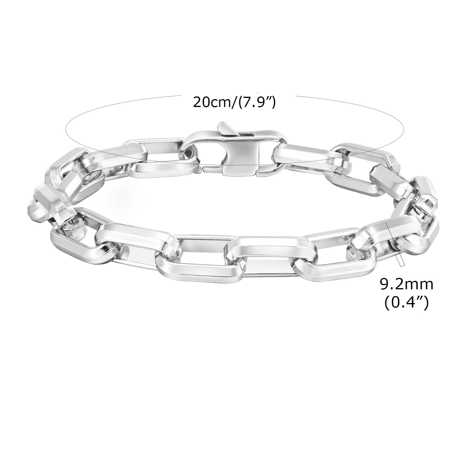 Pulseiras de corrente retangular para homens meninos, pulseira de aço inoxidável dourada preta prateada, joias punk elegantes presente 20cm