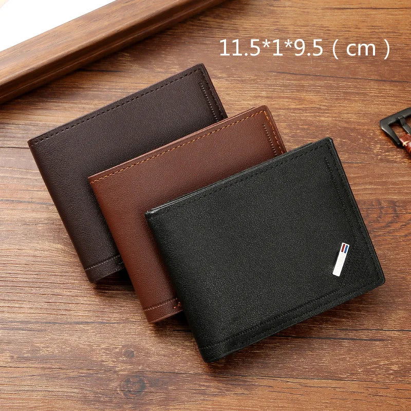 Carteira Masculina de Couro PU Minimalista Dobrável