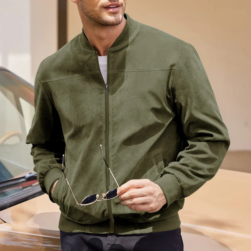 Jaqueta Masculina Casual de Camurça com Zíper