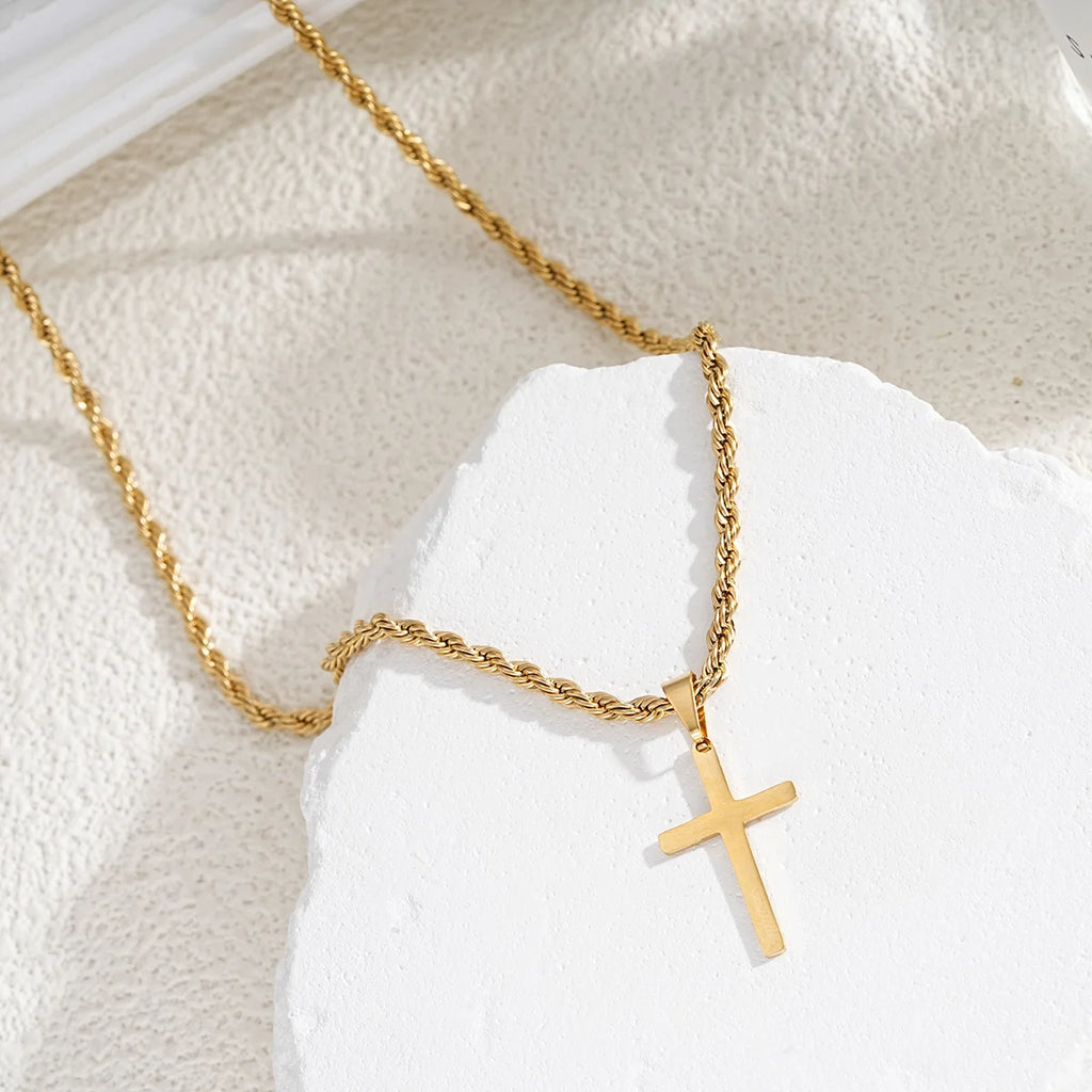 Novo aço inoxidável cruz pingente colar para homens mulheres minimalista cor de ouro jóias masculino feminino colares gargantilhas presentes 2024