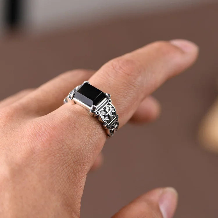 Hx cor prata novo anel cruz personalidade masculina tendência dominante hip hop único anel jóias de pedra preta