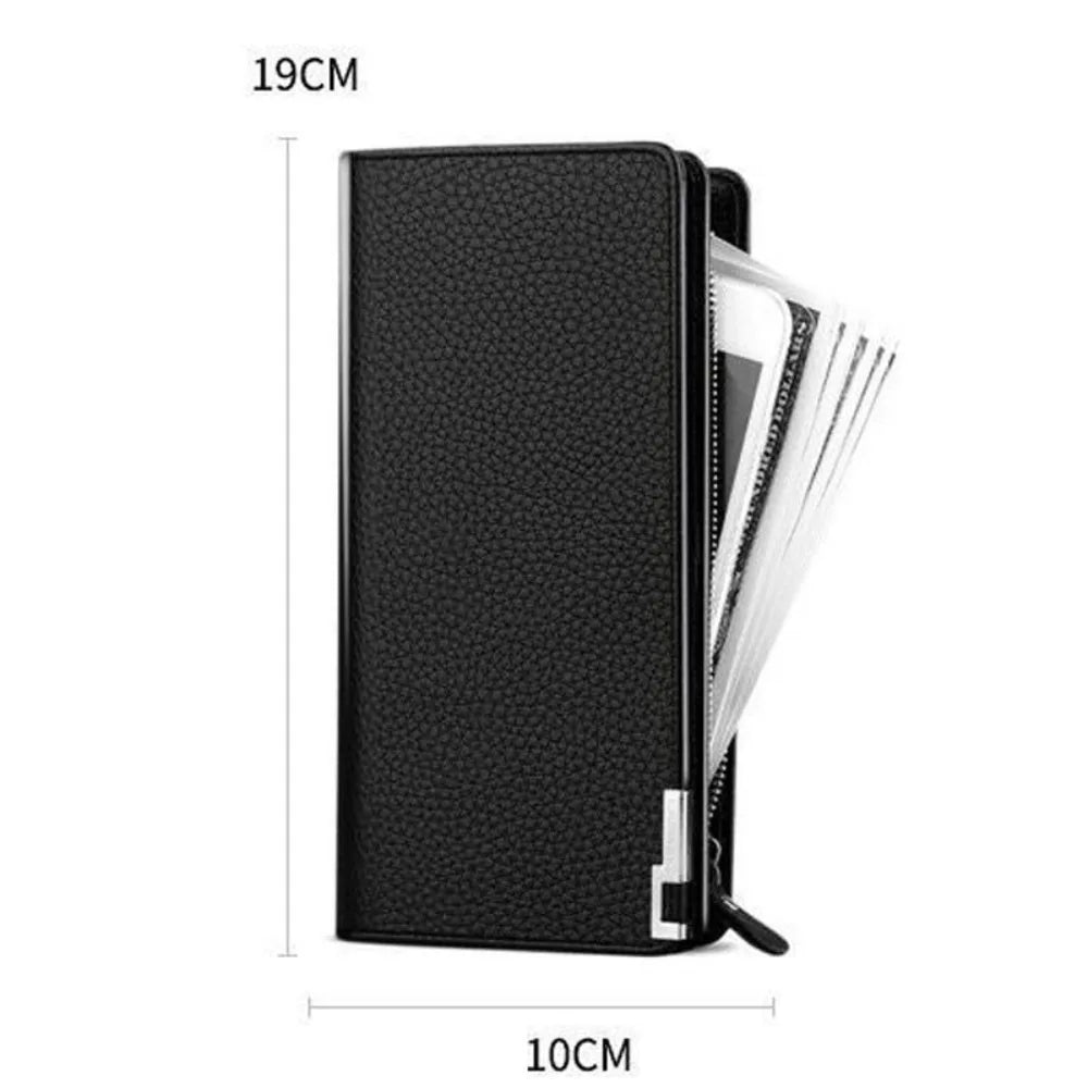 Carteira Masculina Longa Multi-slot em Couro PU com Zíper