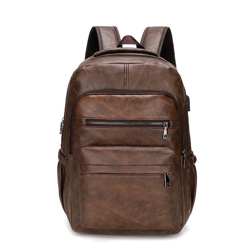 Mochila Masculina de Couro PU com Carregamento USB