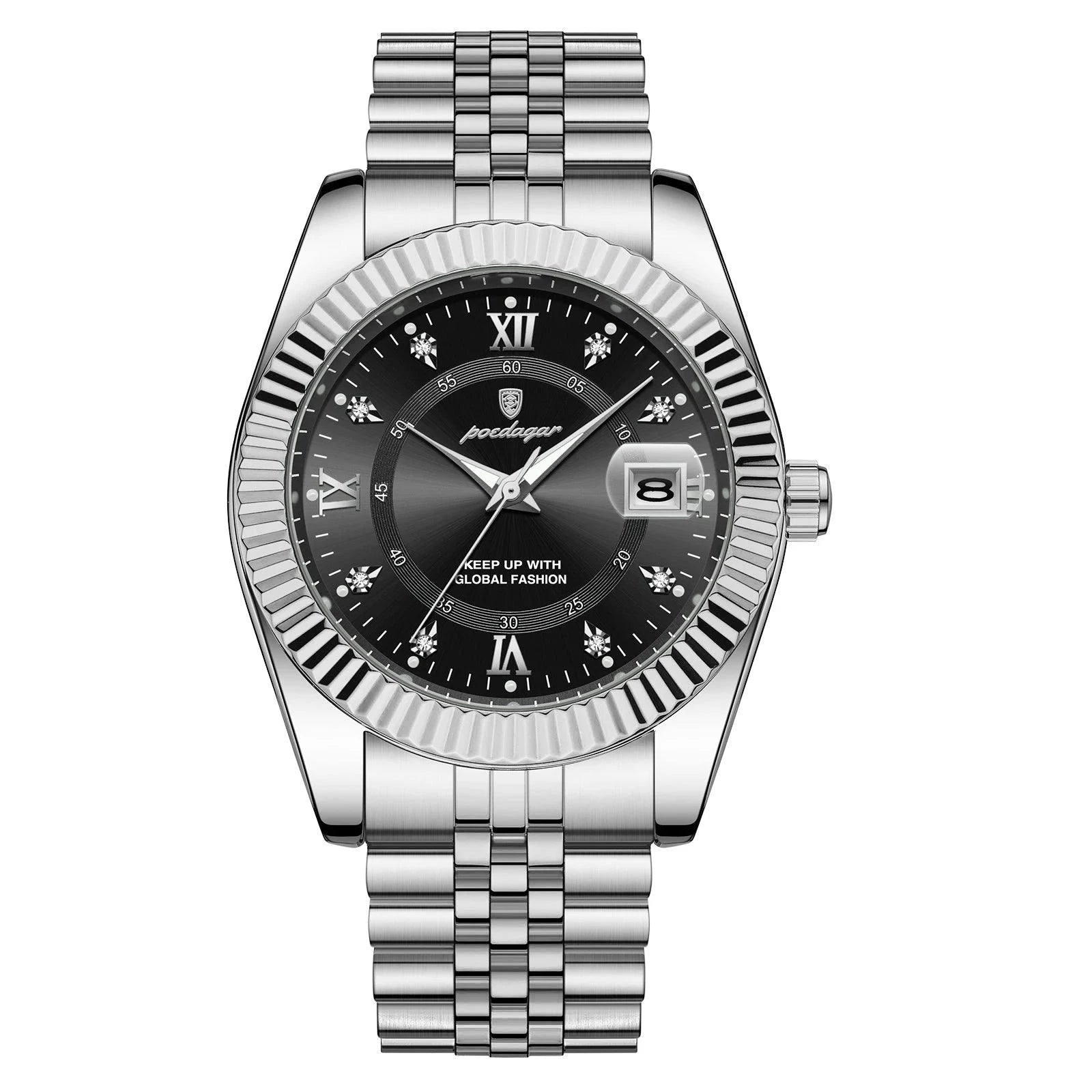 Relógio de Pulso Masculino Quartzo Prata Preto- Melanio