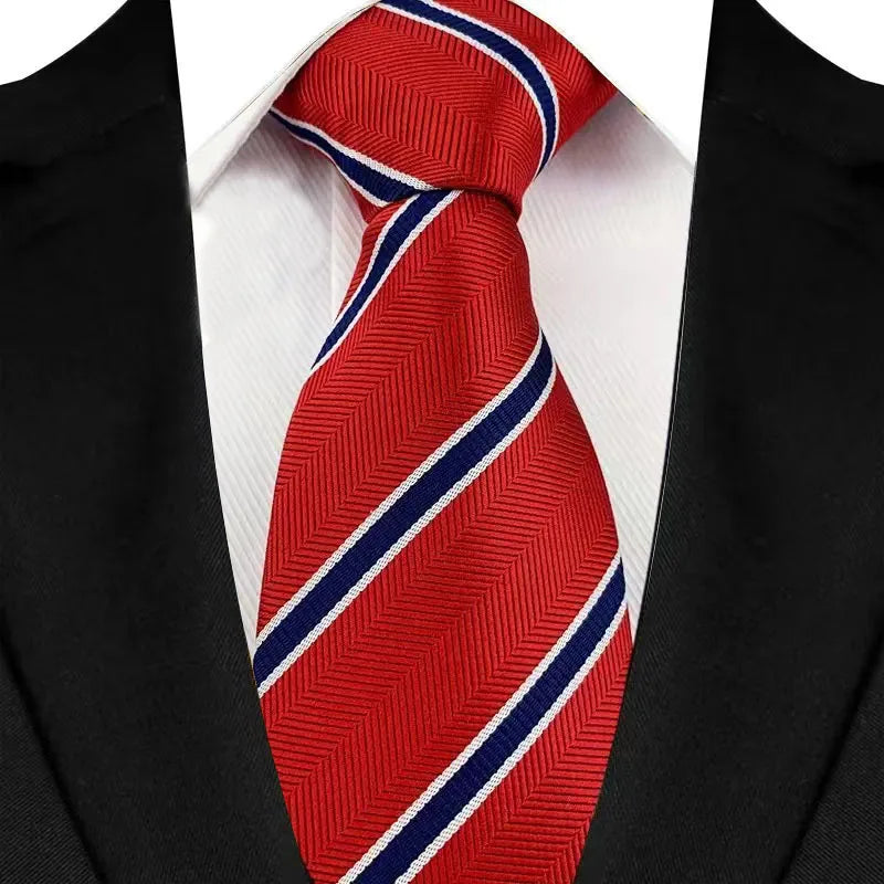 Gravata masculina luxuosa de 8cm, cor vermelha, listras sólidas, paisley, para homens, noivo, jacquard, tecido, gravata de pescoço para negócios, festa de casamento