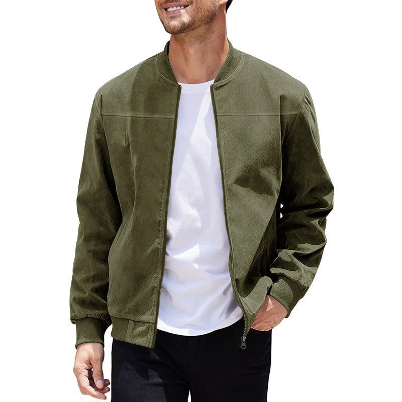 Jaqueta Masculina Casual de Camurça com Zíper