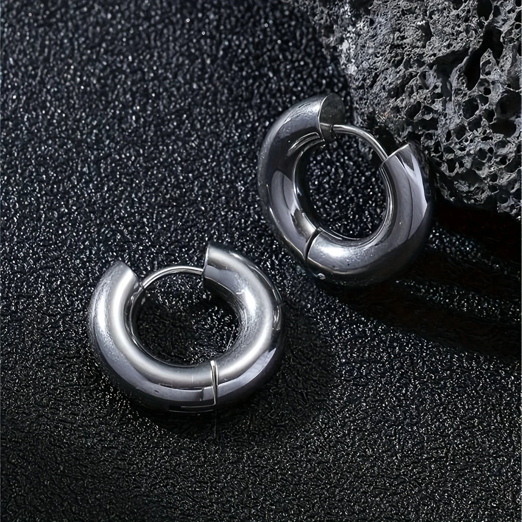 Brincos de argola de aço inoxidável para homens e mulheres, brinco redondo, jóias hipérbole, preto, prata, cor dourada, tom, tamanho grande, 10-20mm, 1 par