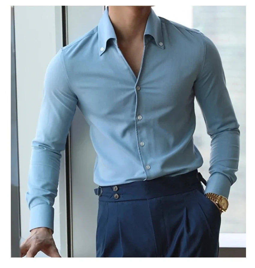 Camisa Masculina Anti-Rugas com Gola Italiana Elegante