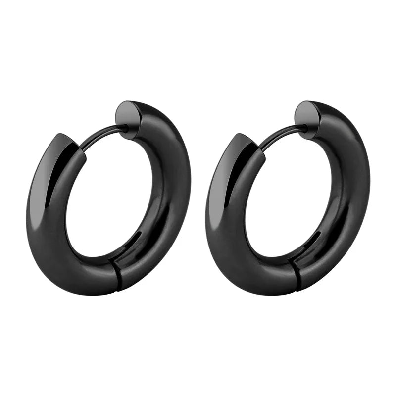 Brincos de argola de aço inoxidável para homens e mulheres, brinco redondo, jóias hipérbole, preto, prata, cor dourada, tom, tamanho grande, 10-20mm, 1 par