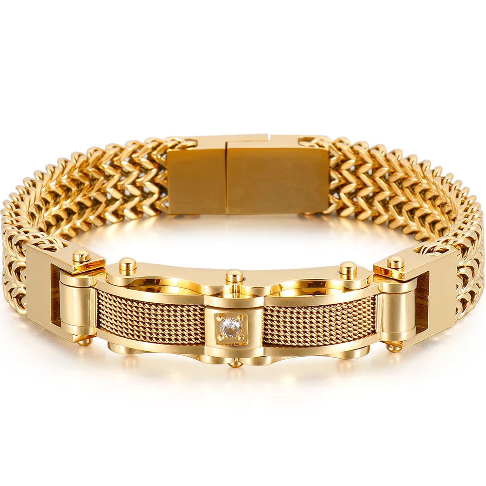 Pulseira Luxuosa de Aço Inoxidável Dourada 12mm