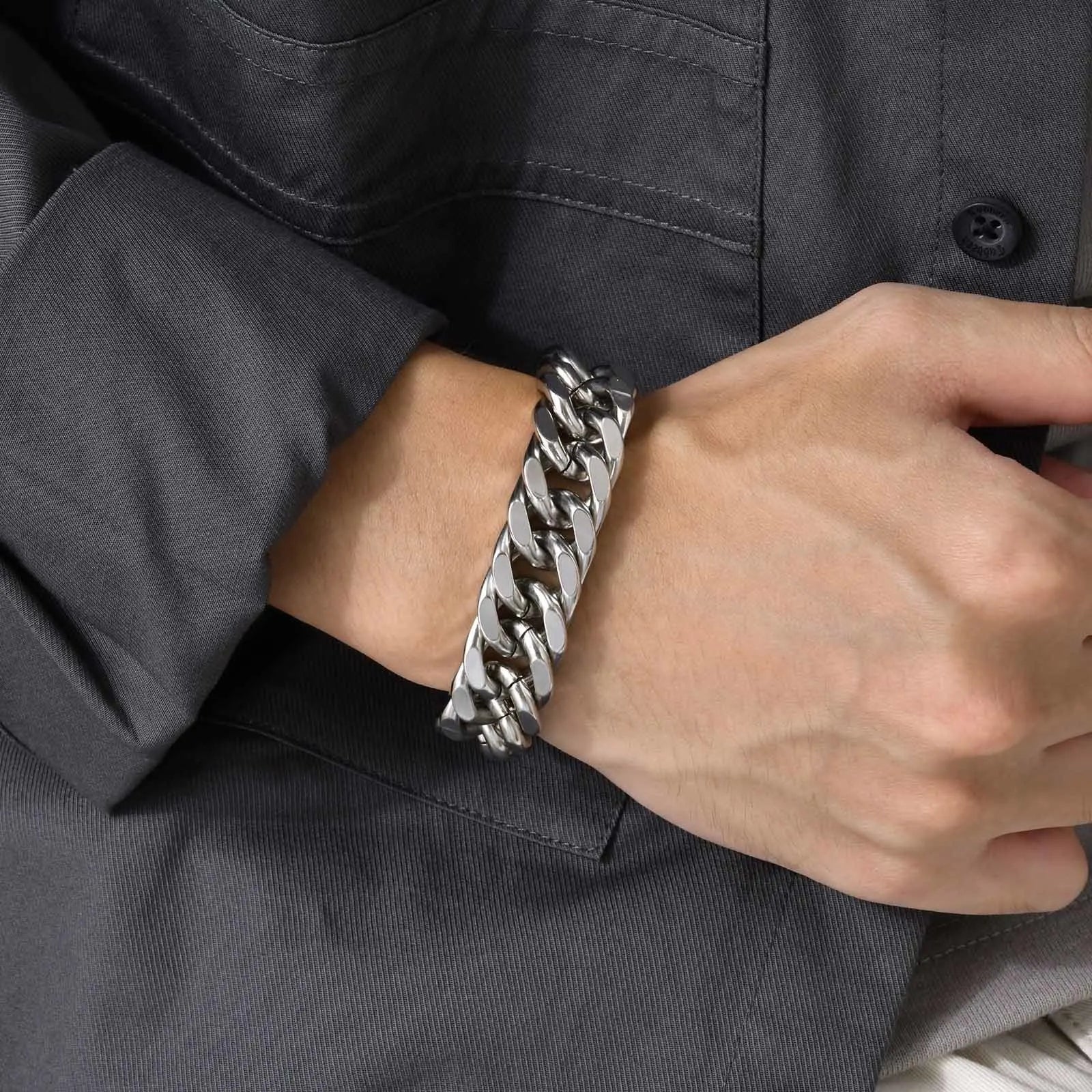 Pulseira de corrente cubana masculina cor dourada, robusta 8/10/12/15mm à prova d'água pulseira de ligação de aço inoxidável joias para presente, 19cm /21.5cm