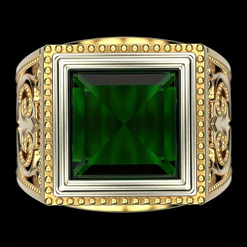 Anel Masculino Punk Vintage Banhado a Ouro 14k com Zircônia Verde
