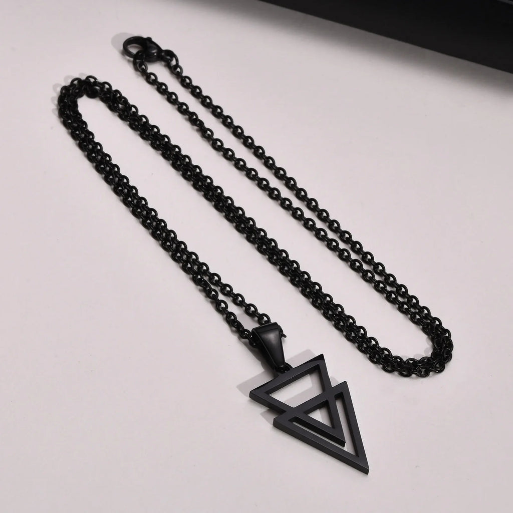 Colar Masculino Geométrico Duplo de Aço Inoxidável