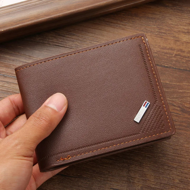 Carteira Masculina de Couro PU Minimalista Dobrável