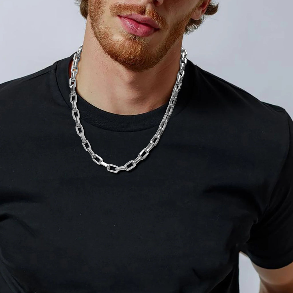 Colar Masculino de Corrente Retangular em Aço Inoxidável