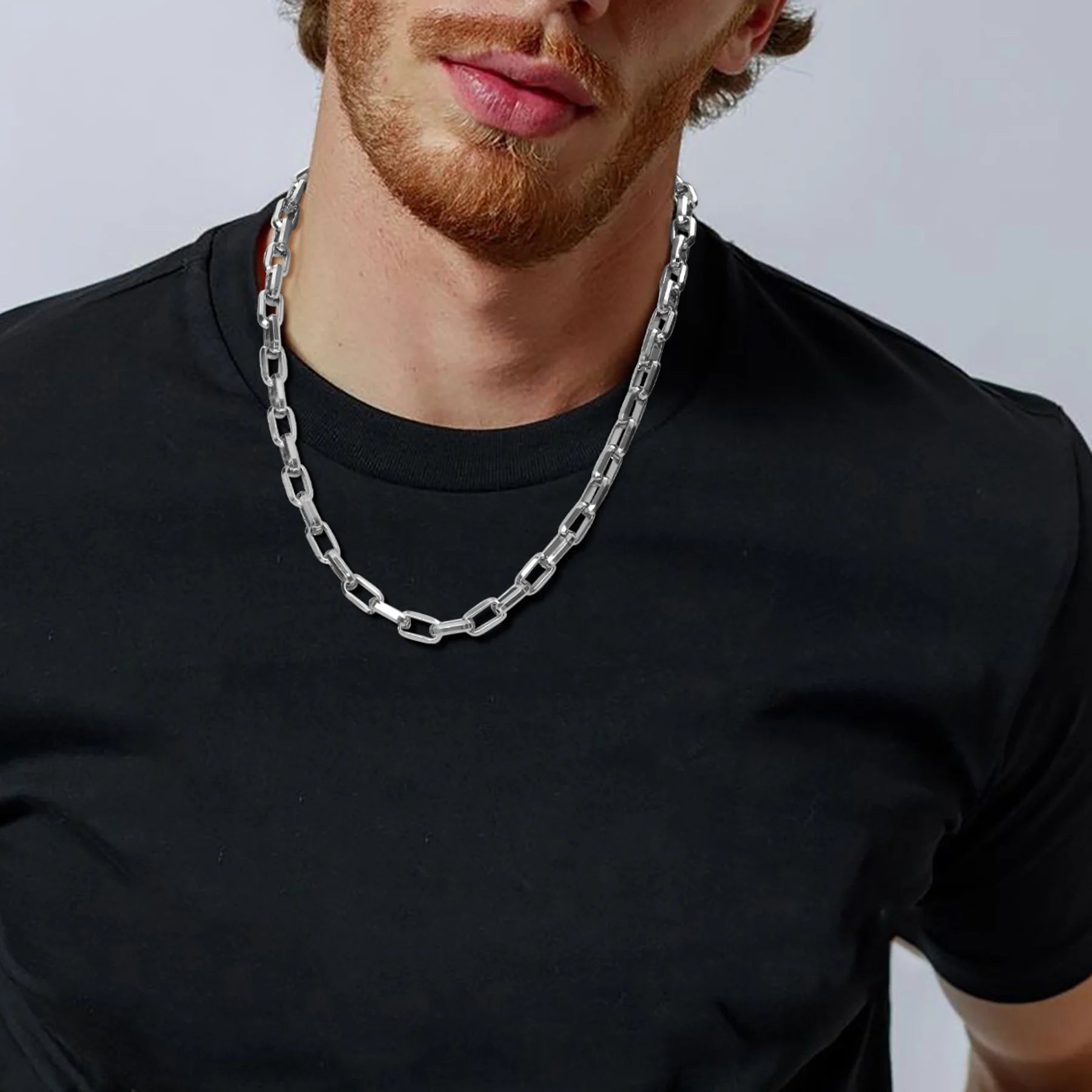 Colar Masculino de Corrente Retangular em Aço Inoxidável
