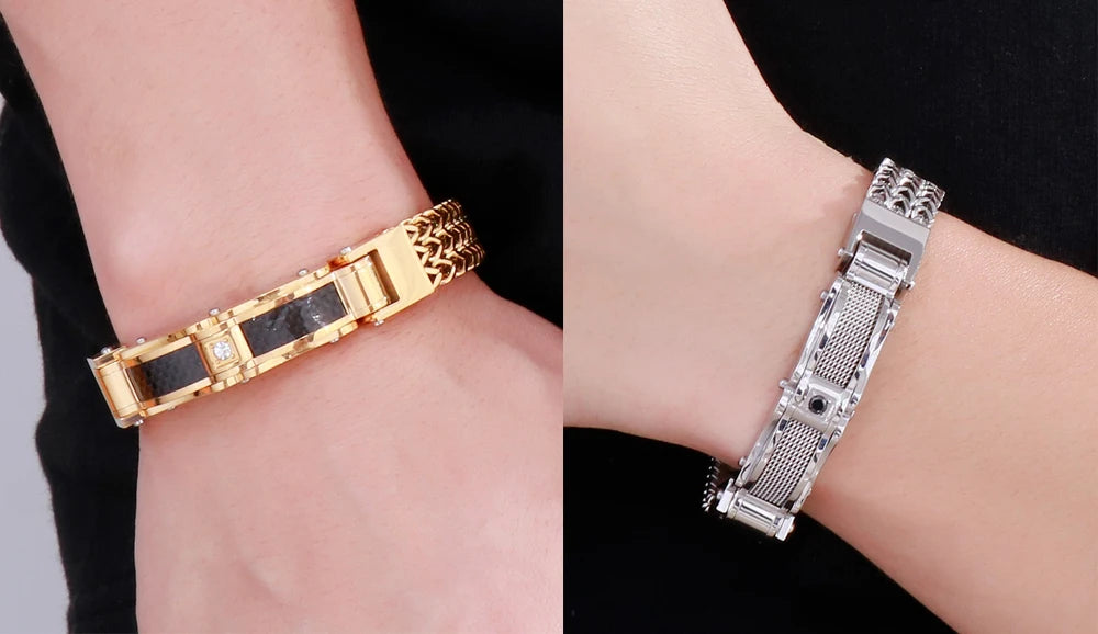 Pulseira Luxuosa de Aço Inoxidável Dourada 12mm