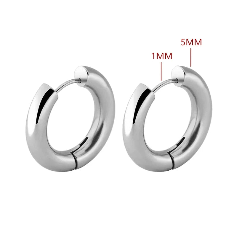 Brincos de argola de aço inoxidável para homens e mulheres, brinco redondo, jóias hipérbole, preto, prata, cor dourada, tom, tamanho grande, 10-20mm, 1 par