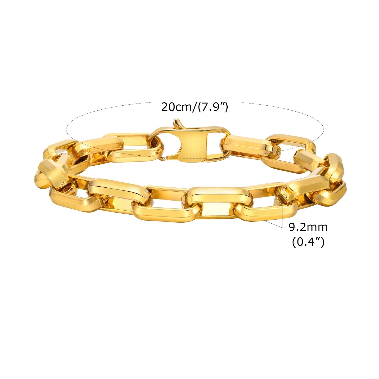 Pulseiras de corrente retangular para homens meninos, pulseira de aço inoxidável dourada preta prateada, joias punk elegantes presente 20cm