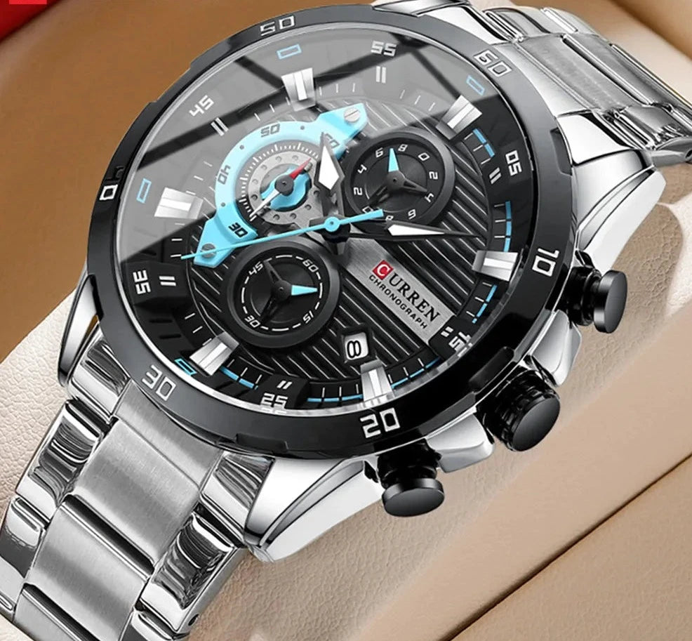 Relógio Masculino Curren de Aço Inoxidável com Cronógrafo