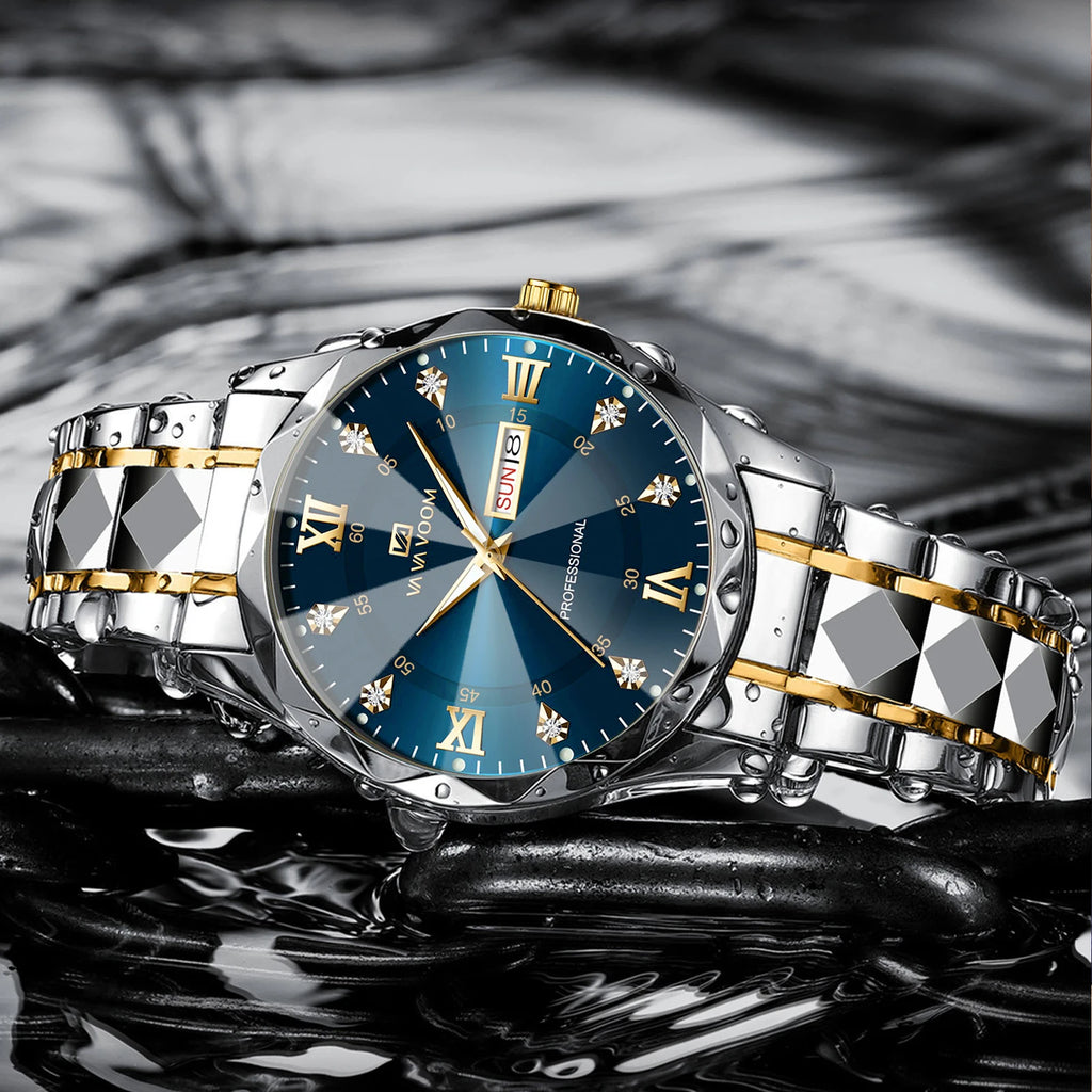 Relógio Masculino Luxo Aço Inoxidável 41mm - Azul/Dourado