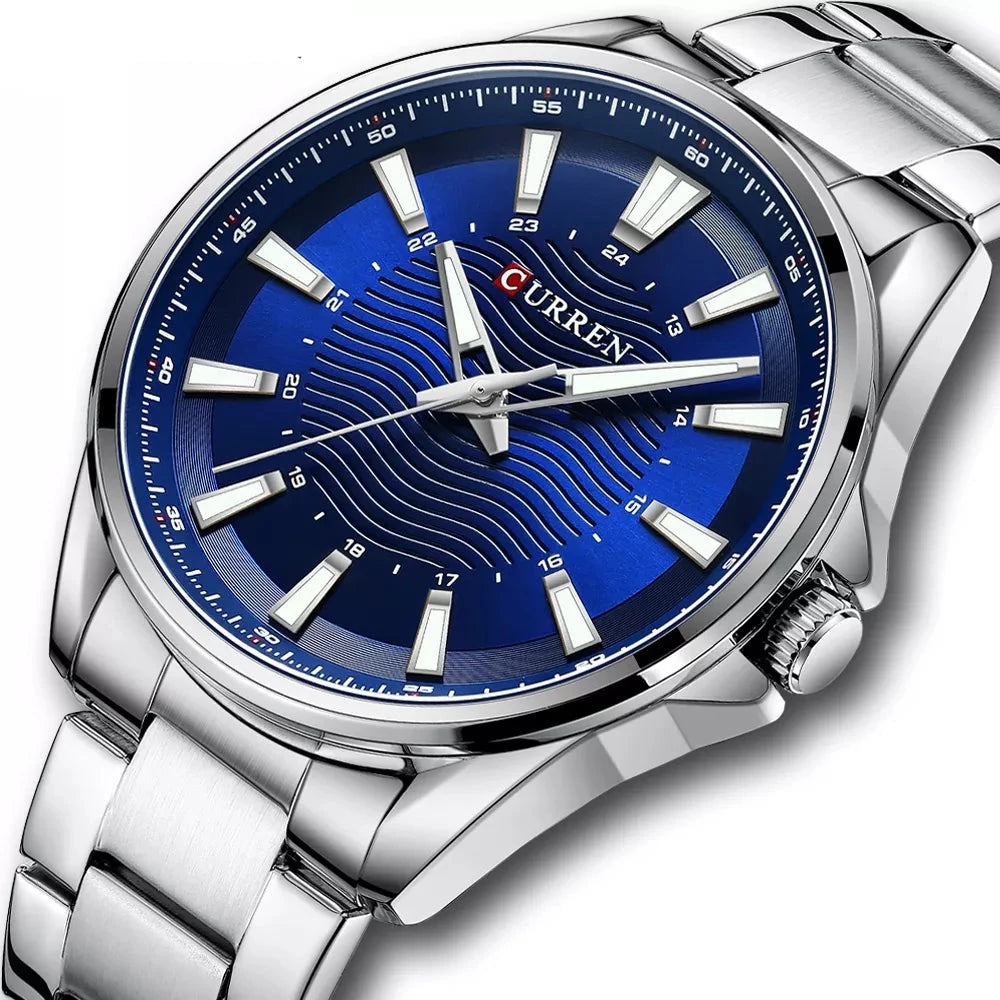 Relogio  masculino Clássico de Pulso Quartzo Aço Inoxidável Azul- Melanio