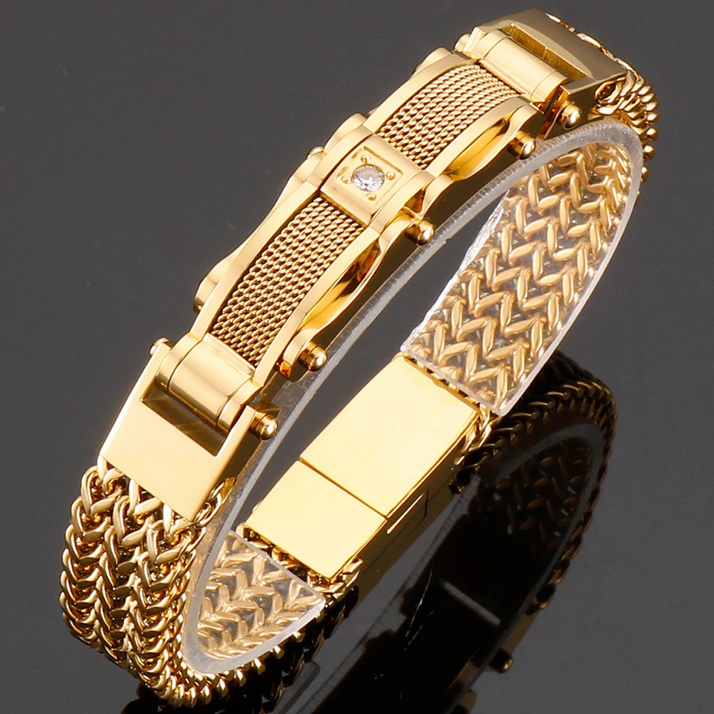 Pulseira Luxuosa de Aço Inoxidável Dourada 12mm