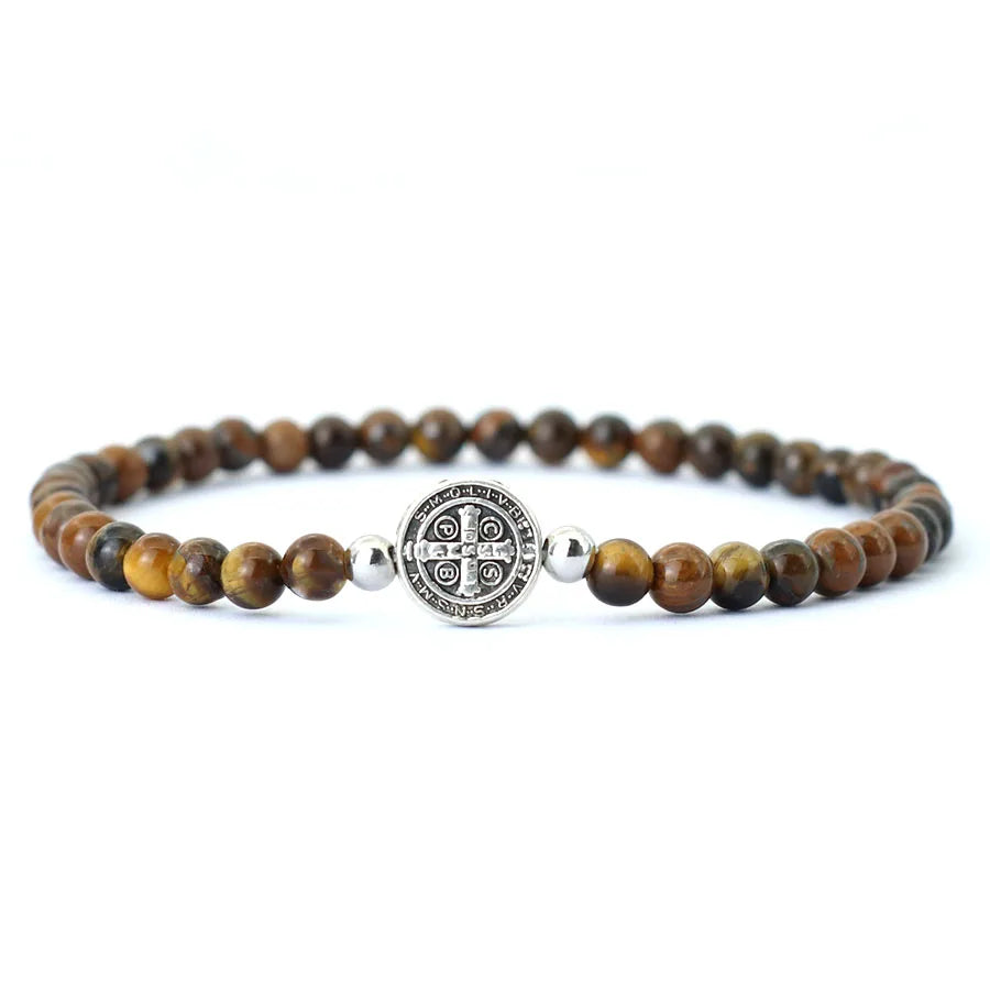 Pulseira Masculina Minimalista de Pedra Ônix e Madeira