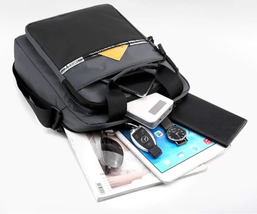 Bolsa de ombro de negócios masculina, grande capacidade, pano Oxford, impermeável, multifuncional, casual, monocromática, alta qualidade, moda