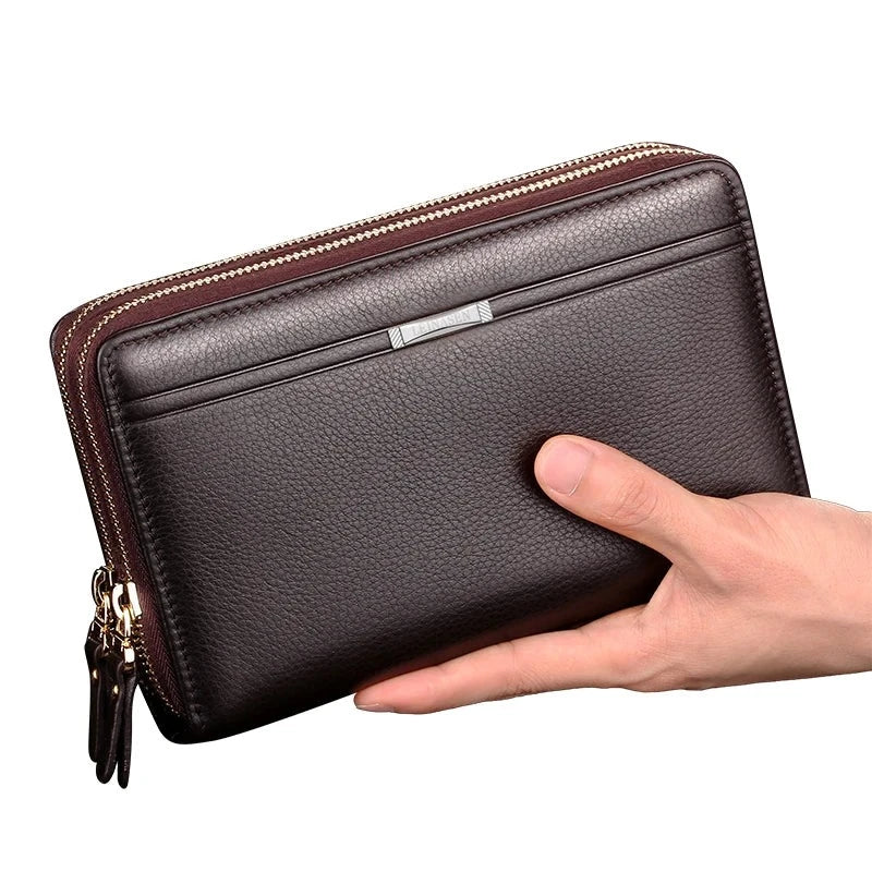 Carteira de Couro Masculina com Zíper Marrom-Loja Melanio