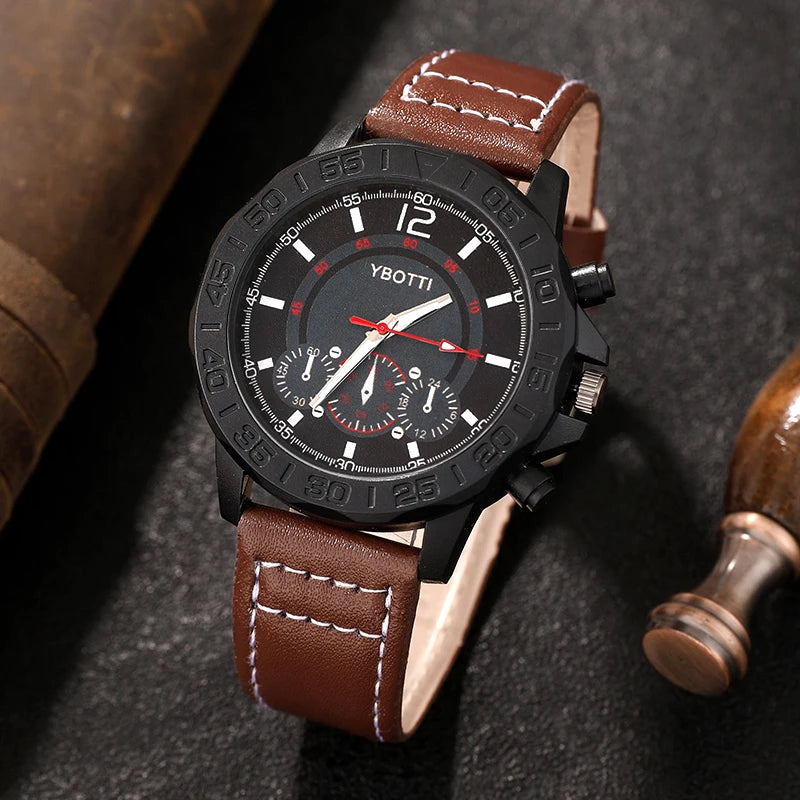 Relógio Pulseira de Couro Três Olhos