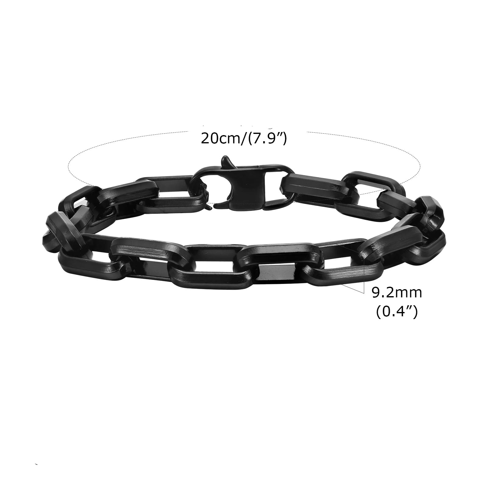 Pulseiras de corrente retangular para homens meninos, pulseira de aço inoxidável dourada preta prateada, joias punk elegantes presente 20cm