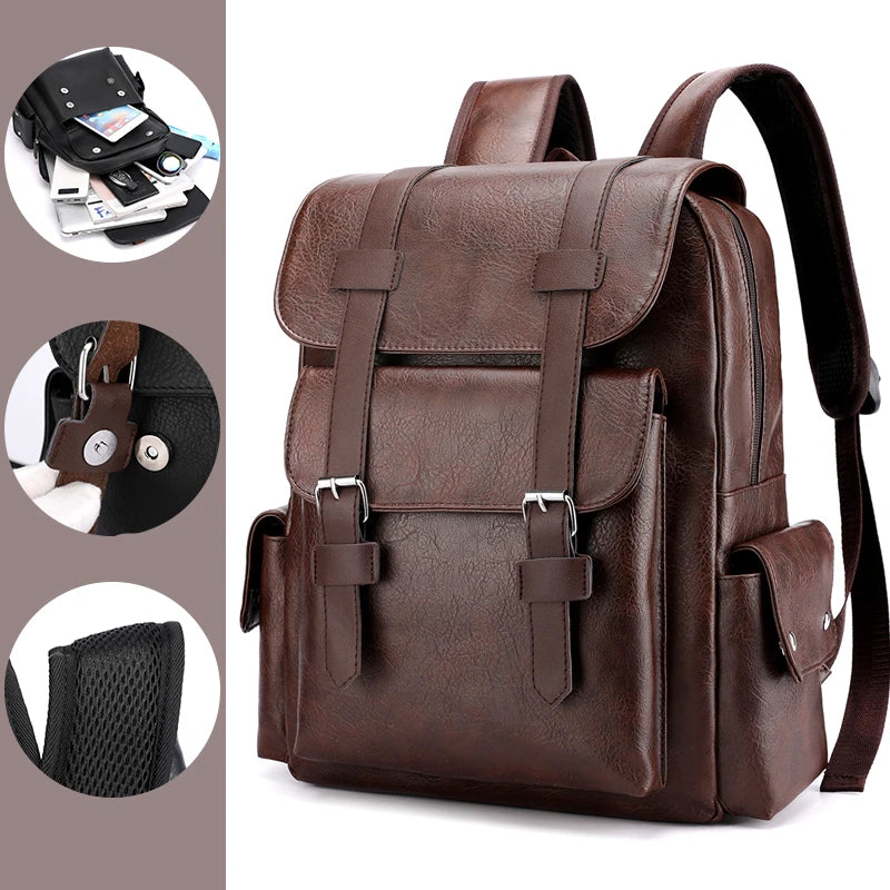 Mochila de Couro Masculina Grande Castanho escuro- Melanio