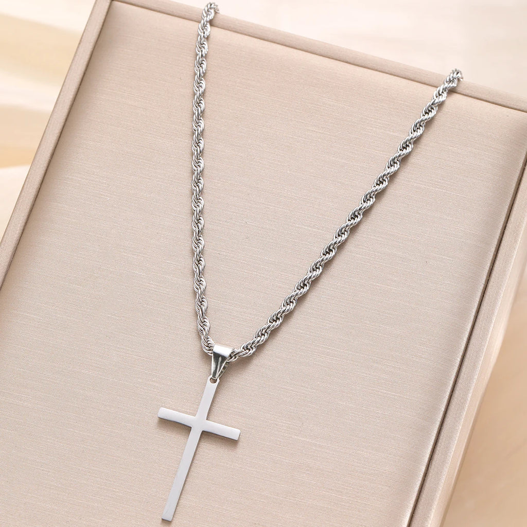 Novo aço inoxidável cruz pingente colar para homens mulheres minimalista cor de ouro jóias masculino feminino colares gargantilhas presentes 2024