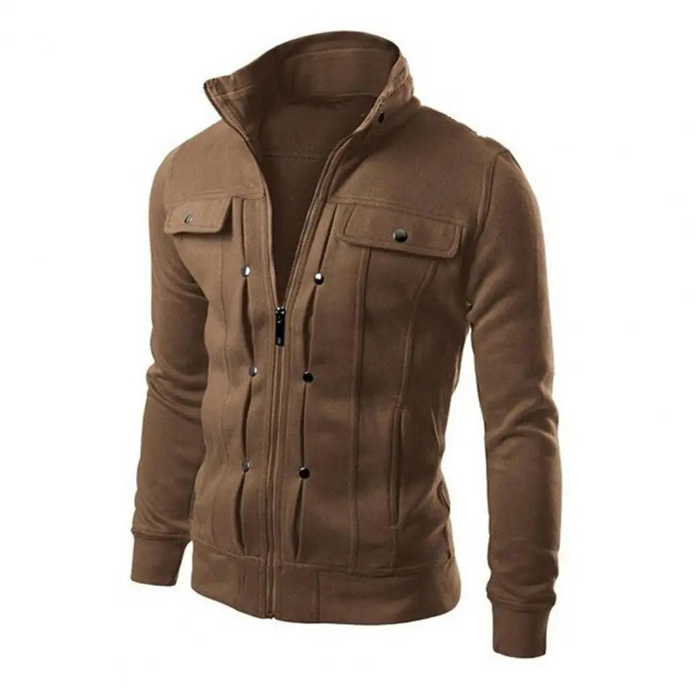 Jaqueta Masculina Casual com Zíper e Botões