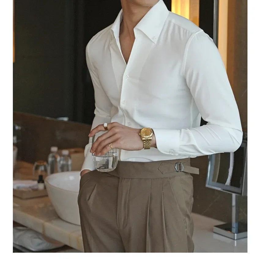 Camisa Masculina Anti-Rugas com Gola Italiana Elegante