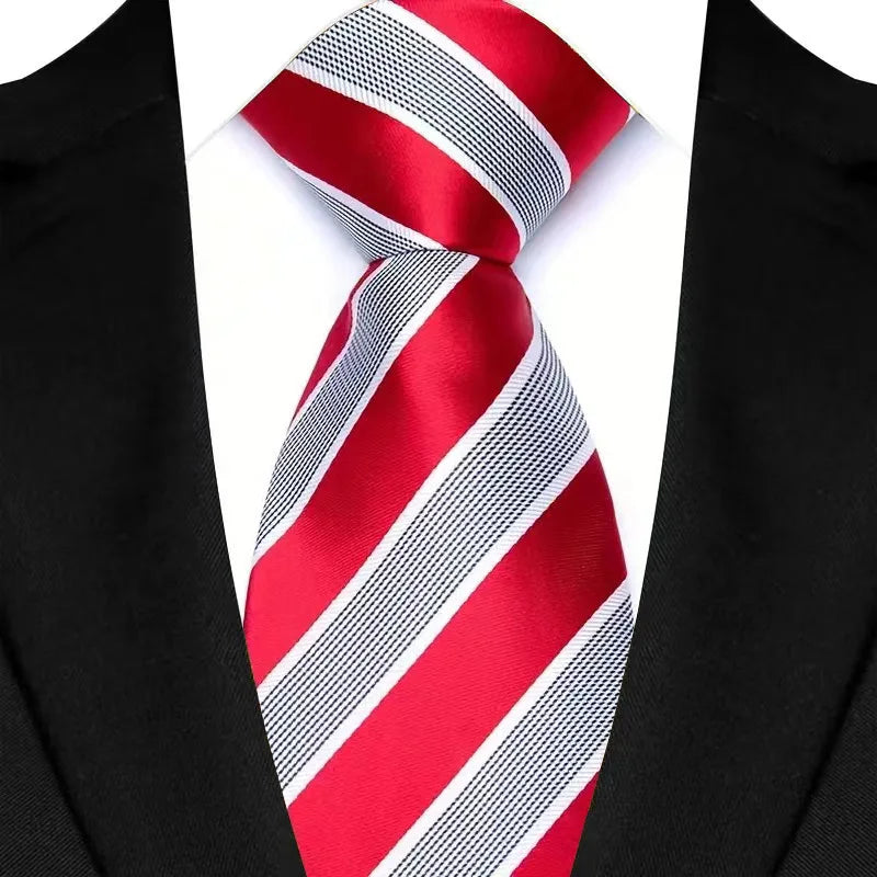 Gravata masculina luxuosa de 8cm, cor vermelha, listras sólidas, paisley, para homens, noivo, jacquard, tecido, gravata de pescoço para negócios, festa de casamento